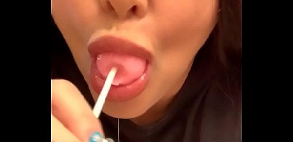  Marcy Diamond giving sloppy blowjob to lollipop with tons of spit